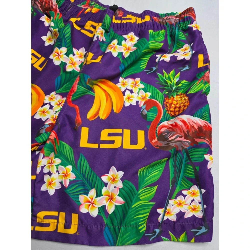 NCAA LSU Tigers Swim Trunks Mens Large Purple Floral Drawstring Swimwear Outdoor